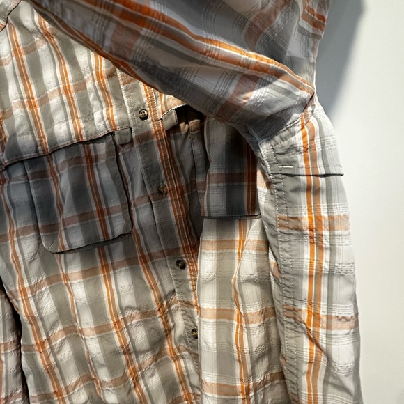 LL Bean Mens Medium Regular Vented Back Grey/orange plaid Button Up Seersucker. - Picture 10 of 16